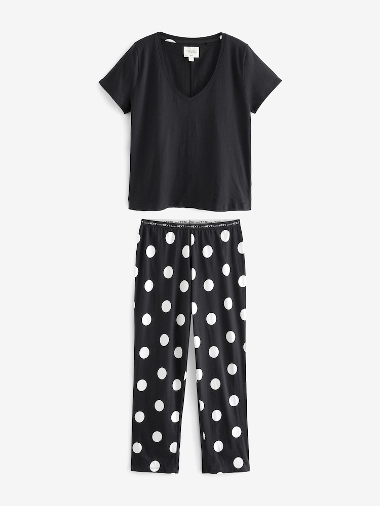 Monochrome Spot Cotton Short Sleeve Pyjamas - Image 6 of 9