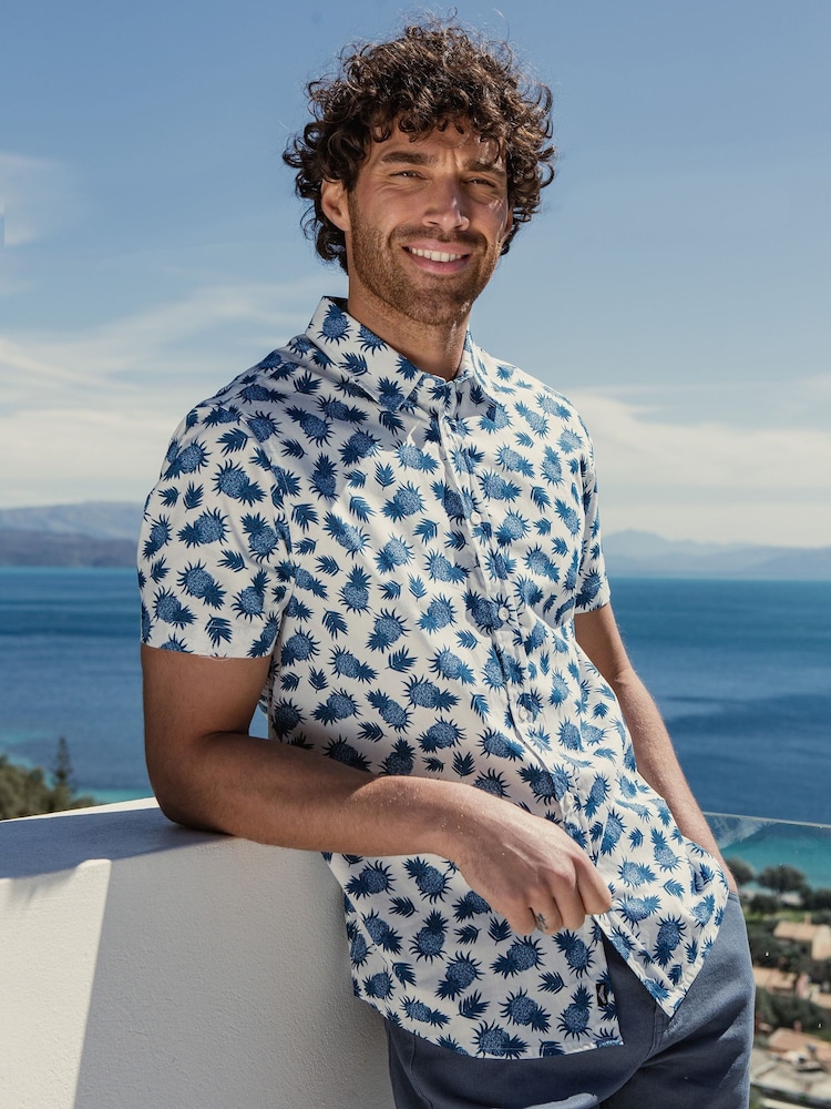 Threadbare White Print Short Sleeve Shirt - Image 1 of 5