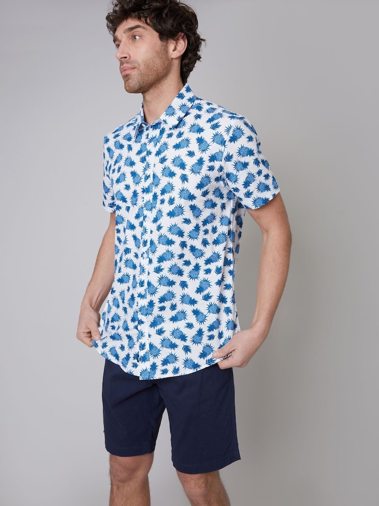 Threadbare White Print Short Sleeve Shirt - Image 4 of 5