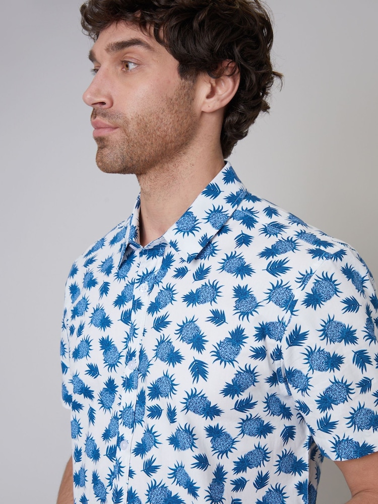 Threadbare White Print Short Sleeve Shirt - Image 5 of 5
