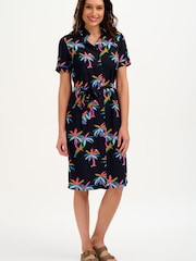 Sugarhill Brighton Rainbow Palms Justine Black Midi Dress - Image 1 of 5