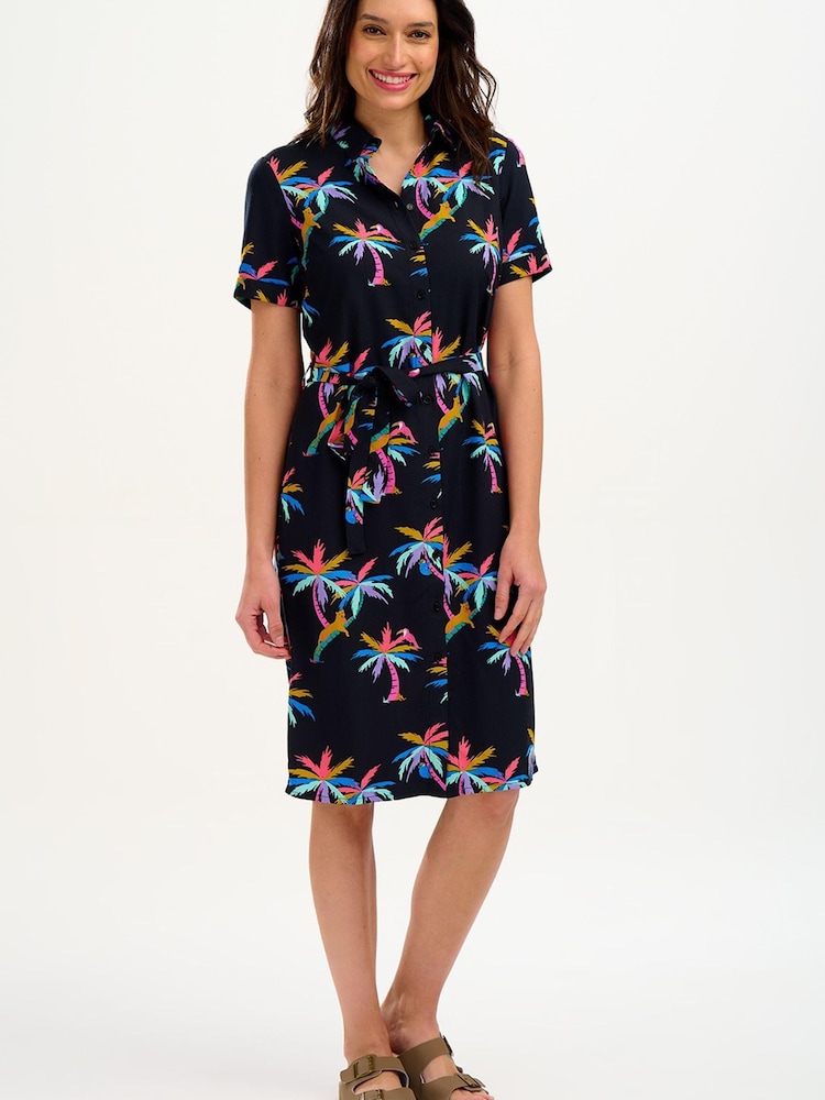 Sugarhill Brighton Rainbow Palms Justine Black Midi Dress - Image 1 of 5