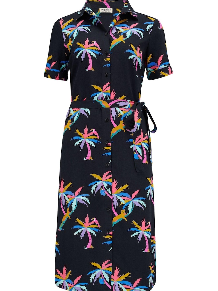 Sugarhill Brighton Rainbow Palms Justine Black Midi Dress - Image 5 of 5