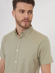 Threadbare Green Cotton Printed Short Sleeve Shirt - Image 1 of 4