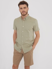 Threadbare Green Cotton Printed Short Sleeve Shirt - Image 3 of 4