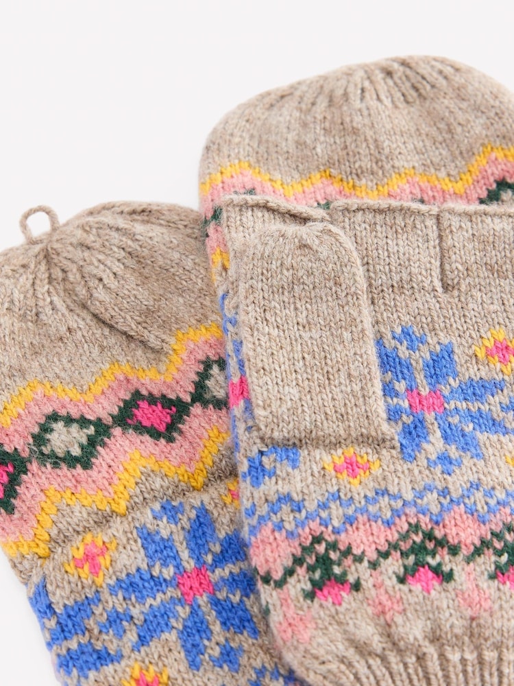 Boden Pink Fairisle Mittens - Image 2 of 2 Boden Pink Fairisle Mittens - Image 2 of 2
