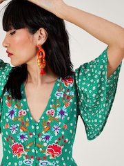 Monsoon Green Rori Embroidered Jumpsuit in Sustainable Viscose - Image 3 of 4
