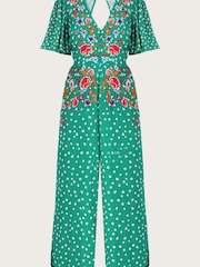 Monsoon Green Rori Embroidered Jumpsuit in Sustainable Viscose - Image 4 of 4