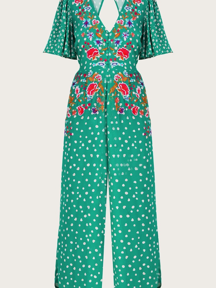 Monsoon Green Rori Embroidered Jumpsuit in Sustainable Viscose - Image 4 of 4