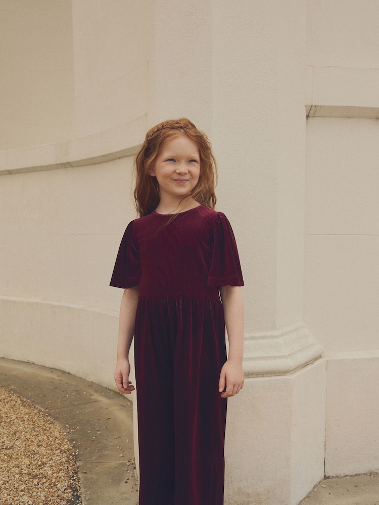 Burgundy Velour Jumpsuit (3-16yrs) - Image 1 of 7
