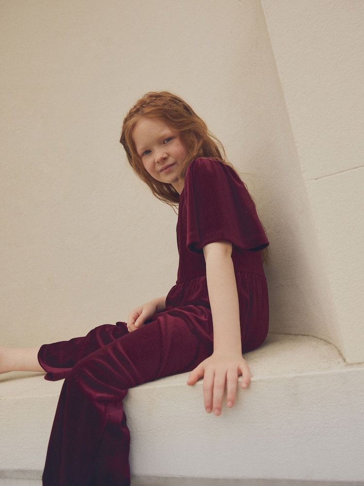 Burgundy Velour Jumpsuit (3-16yrs) - Image 2 of 7
