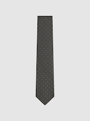 Reiss Charcoal Liam Polka Dot Silk Tie - Image 1 of 5