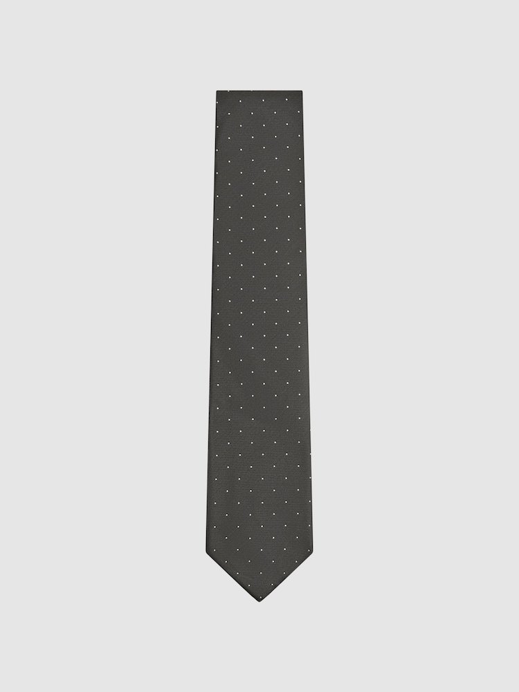 Reiss Charcoal Liam Polka Dot Silk Tie - Image 1 of 5