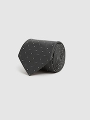 Reiss Charcoal Liam Polka Dot Silk Tie - Image 3 of 5
