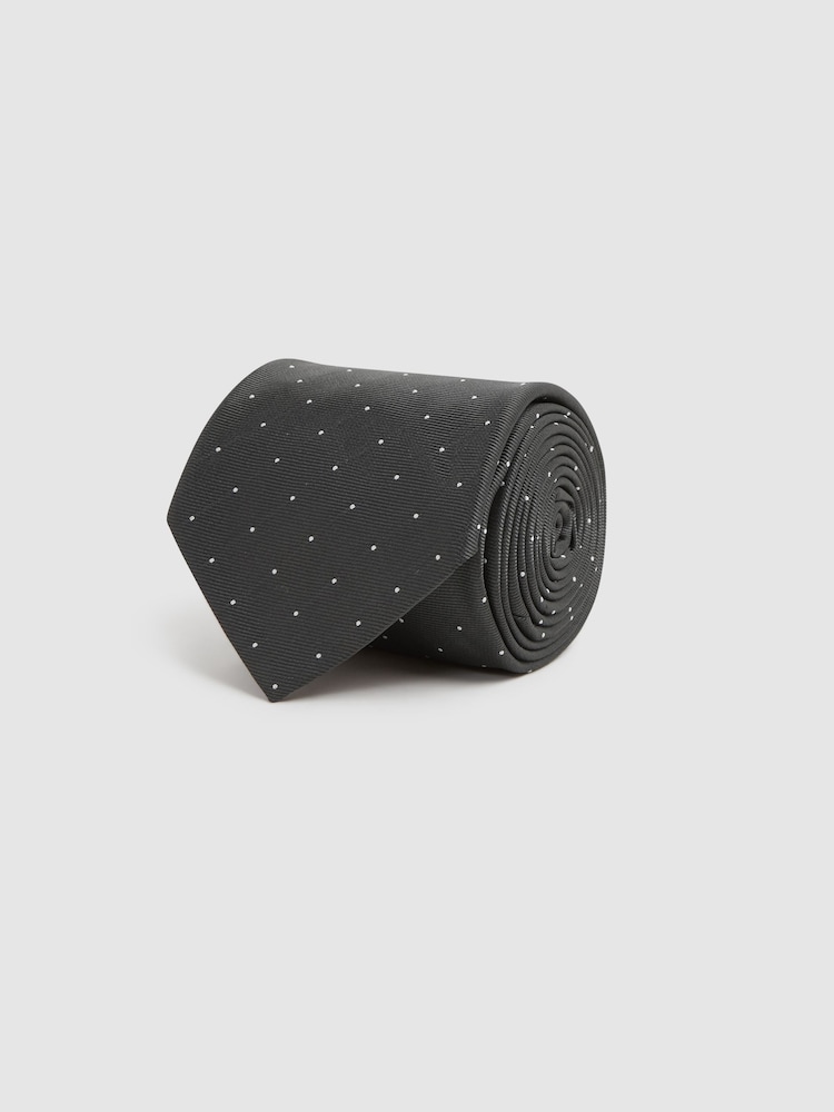 Reiss Charcoal Liam Polka Dot Silk Tie - Image 3 of 5
