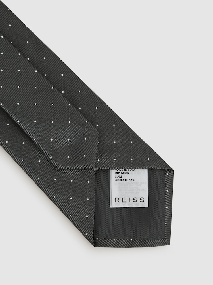 Reiss Charcoal Liam Polka Dot Silk Tie - Image 4 of 5