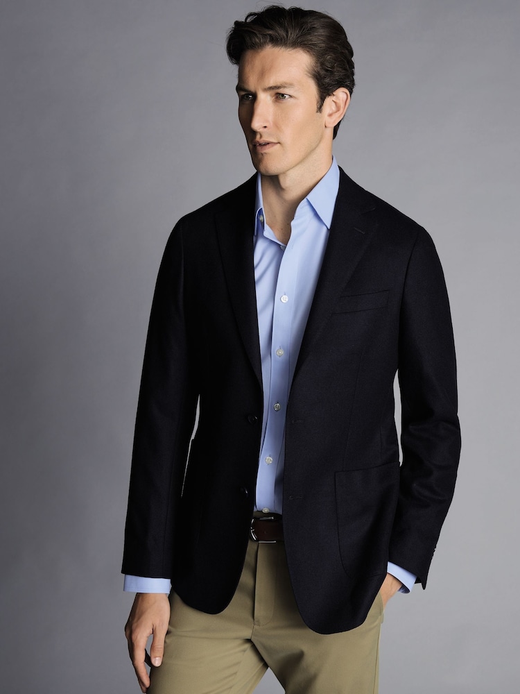 Charles Tyrwhitt Blue Twill Wool Unstructured Slim Fit Jacket - Image 1 of 4 Charles Tyrwhitt Blue Twill Wool Unstructured Slim Fit Jacket - Image 1 of 4