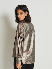 Bronze Brown Tie Neck Long Sleeve Blouse - Image 3 of 6