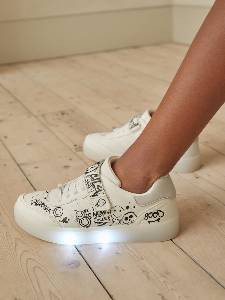 White Graffiti Light Up Elastic Lace Trainers - Image 1 of 9