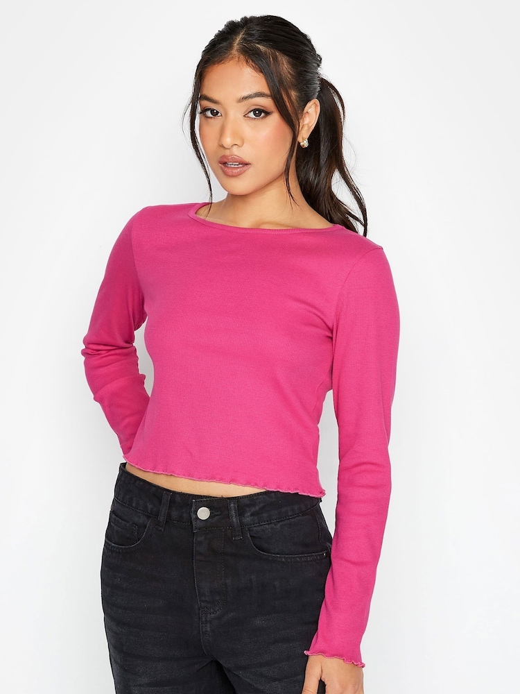 PixieGirl Petite Pink Long Sleeve Lettuce Edge T-Shirt 2 Pack - Image 2 of 5 PixieGirl Petite Pink Long Sleeve Lettuce Edge T-Shirt 2 Pack - Image 2 of 5