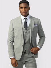 Ted Baker Tailoring Grey Slim Fit  Check Jacket - Image 1 of 6