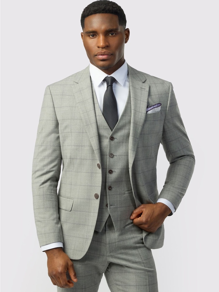 Ted Baker Tailoring Grey Slim Fit Check Jacket - Image 1 of 6 Ted Baker Tailoring Grey Slim Fit Check Jacket - Image 1 of 6