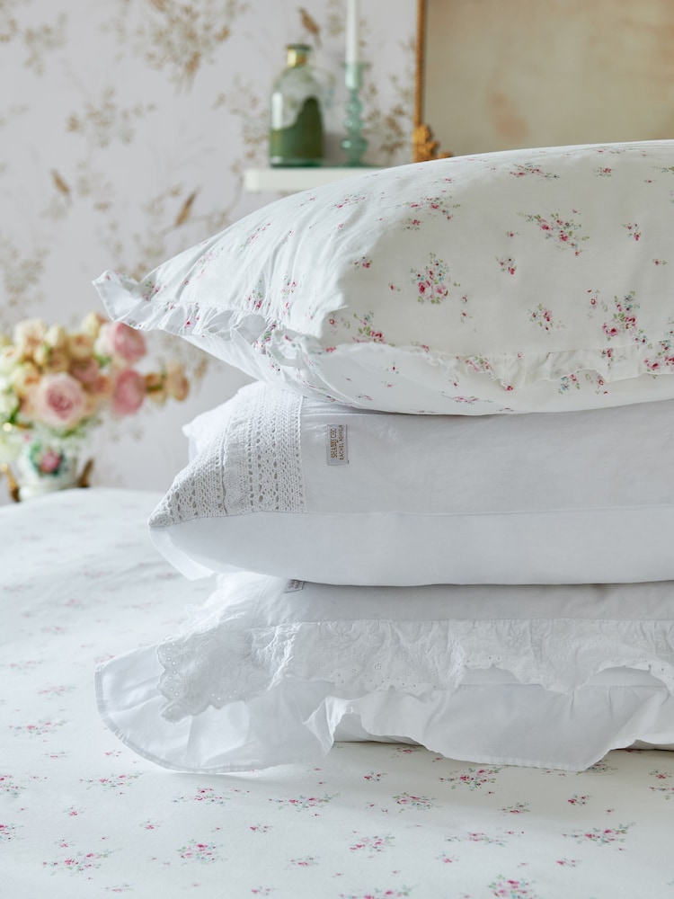 Shabby Chic by Rachel Ashwell® White Broderie Anglaise Ruffle 200 Thread Count Pillowcase Set of 2 - Image 2 of 3