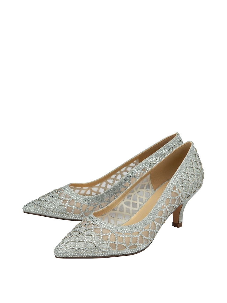 Lotus Silver Diamante Pointed Toe Court Shoes - Image 2 of 4