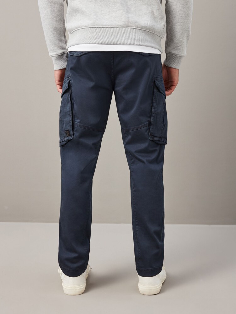 Buy Navy Blue Slim Fit Zip Detail Stretch Cargo Trousers from Next