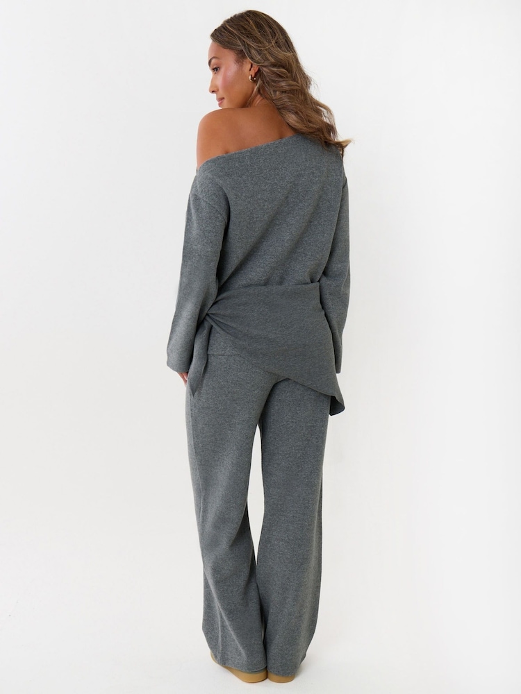 Threadbare Grey Off Shoulder Top & Wide Leg Co-ord - Image 2 of 4