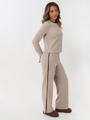 Threadbare Natural Contrast Stripe Wide Leg Sweat Set - Image 1 of 5