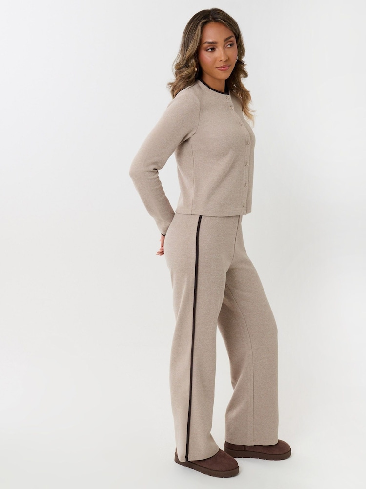Threadbare Natural Contrast Stripe Wide Leg Sweat Set - Image 1 of 5 Threadbare Natural Contrast Stripe Wide Leg Sweat Set - Image 1 of 5