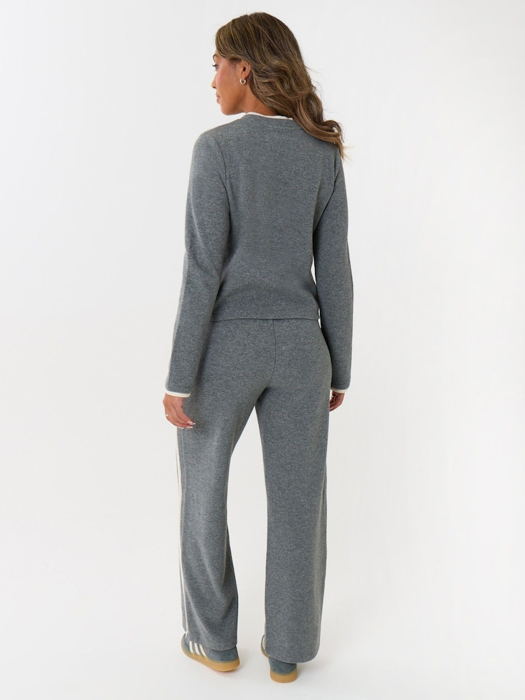 Threadbare Grey Contrast Stripe Wide Leg Sweat Set - Image 2 of 5 Threadbare Grey Contrast Stripe Wide Leg Sweat Set - Image 2 of 5