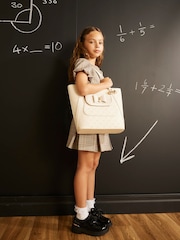 River Island Cream Monogram Padlock Bow Shopper Bag - Image 1 of 6