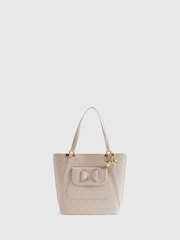 River Island Cream Monogram Padlock Bow Shopper Bag - Image 2 of 6