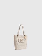 River Island Cream Monogram Padlock Bow Shopper Bag - Image 3 of 6