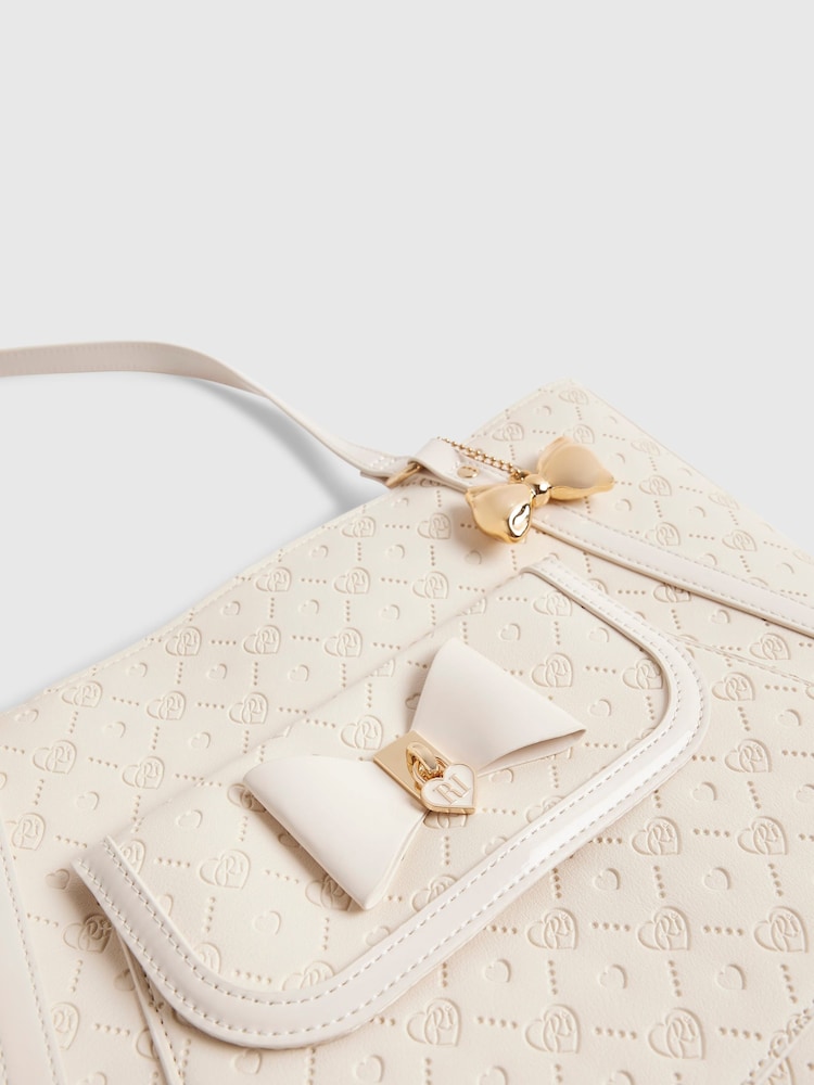 River Island Cream Monogram Padlock Bow Shopper Bag - Image 6 of 6 River Island Cream Monogram Padlock Bow Shopper Bag - Image 6 of 6