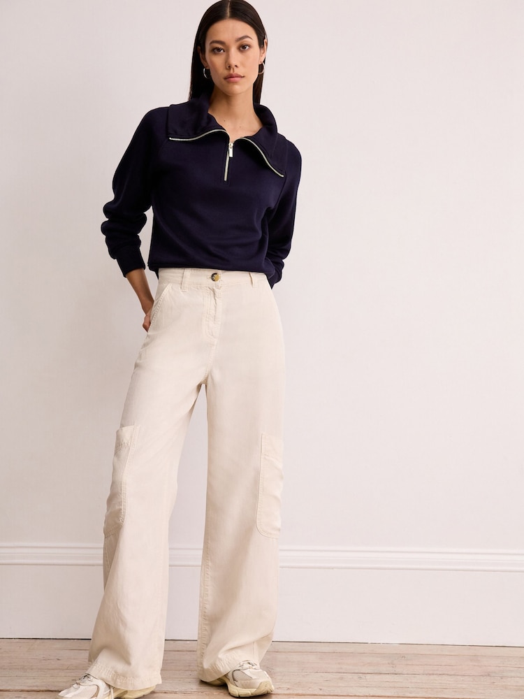 Ecru, Weiß - Tencel™ Leinenmischung Cargo Hose mit weitem Bein - Bild 1 von 6