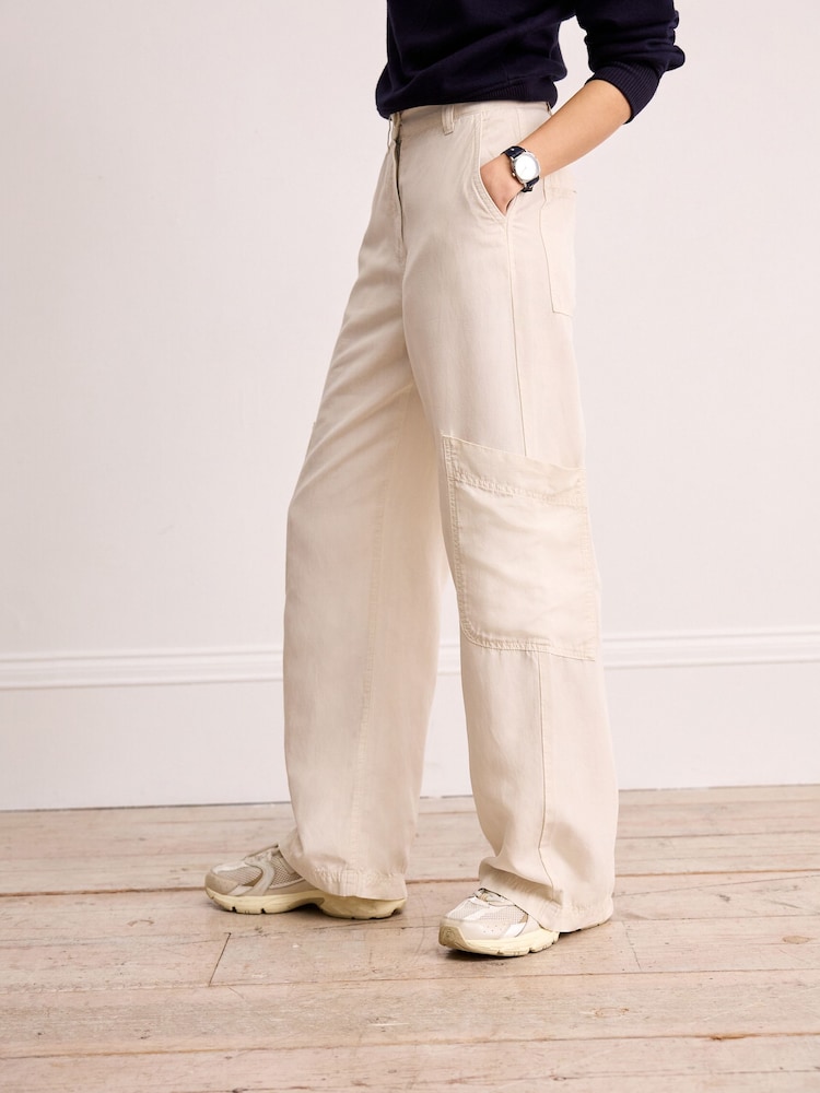Ecru, Weiß - Tencel™ Leinenmischung Cargo Hose mit weitem Bein - Bild 2 von 6 Ecru, Weiß - Tencel™ Leinenmischung Cargo Hose mit weitem Bein - Bild 2 von 6