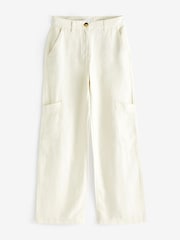 Ecru, Weiß - Tencel™ Leinenmischung Cargo Hose mit weitem Bein - Bild 5 von 6