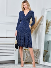 Jolie Moi Blue Long Sleeve Jersey Midi Dress - Image 1 of 5
