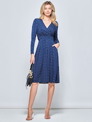 Jolie Moi Blue Long Sleeve Jersey Midi Dress - Image 3 of 5