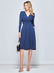 Jolie Moi Blue Long Sleeve Jersey Midi Dress - Image 4 of 5