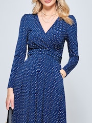 Jolie Moi Blue Long Sleeve Jersey Midi Dress - Image 5 of 5