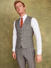 Joules Grey/Rust Check Slim Fit Wool Suit: Waistcoat - Image 1 of 7