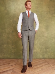 Joules Grey/Rust Check Slim Fit Wool Suit: Waistcoat - Image 2 of 7