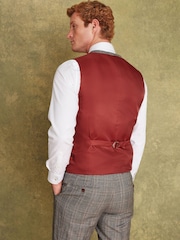 Joules Grey/Rust Check Slim Fit Wool Suit: Waistcoat - Image 3 of 7