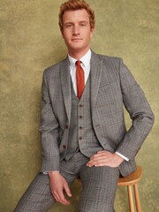 Joules Grey/Rust Check Slim Fit Wool Suit: Waistcoat - Image 4 of 7
