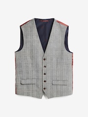 Joules Grey/Rust Check Slim Fit Wool Suit: Waistcoat - Image 7 of 7