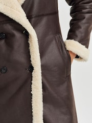 Chocolate Brown Longline Faux Shearling Coat - Image 5 of 8